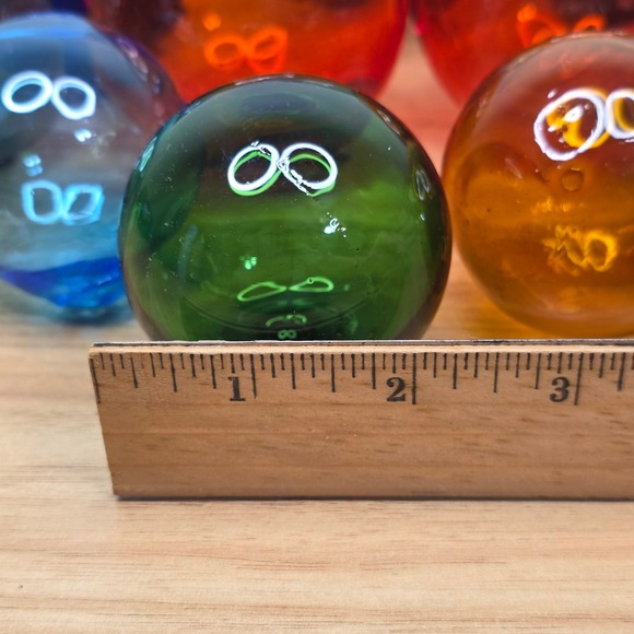 Set of 11 Vintage Large Japanese Blown Glass Fishing Float Buoys Red Blue Green - Picture 8 of 11